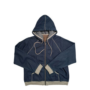 Jones Jeans Womens 10 Blue Denim Hoodie Jacket Zipper Pockets Lightweight Cotton